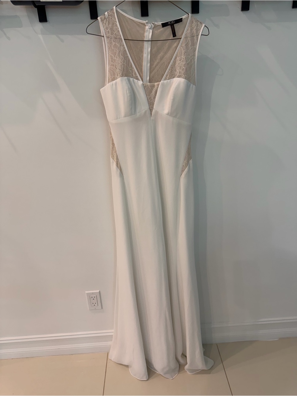 BCBGMaxAzria Ivory Lace-Trim Maxi Dress
